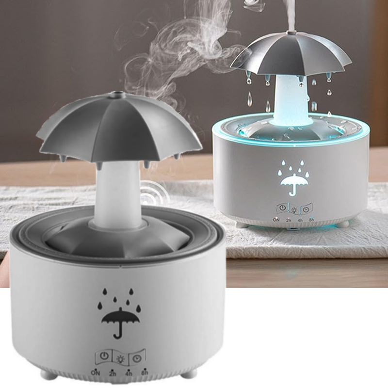 Humidificador blanco, humidificador relajante, humidificador de sombrilla, aromaterapia, humidificador con sonido relajante.