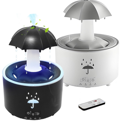 Humidificador blanco y negro, humidificador relajante, humidificador de sombrilla, aromaterapia, humidificador con sonido relajante.