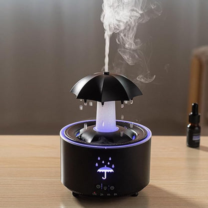 Humidificador negro, humidificador relajante, humidificador de sombrilla, aromaterapia, humidificador con sonido relajante.
